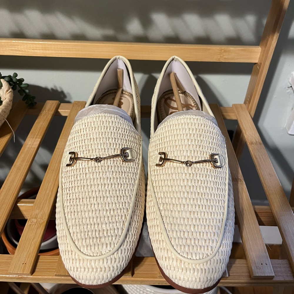 Sam Edelman Cream Woven Leather Bit Loafers